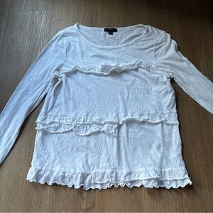 J. Crew Women's White Ruffled Vintage Cotton Long Sleeve Tee Size Small FLAW